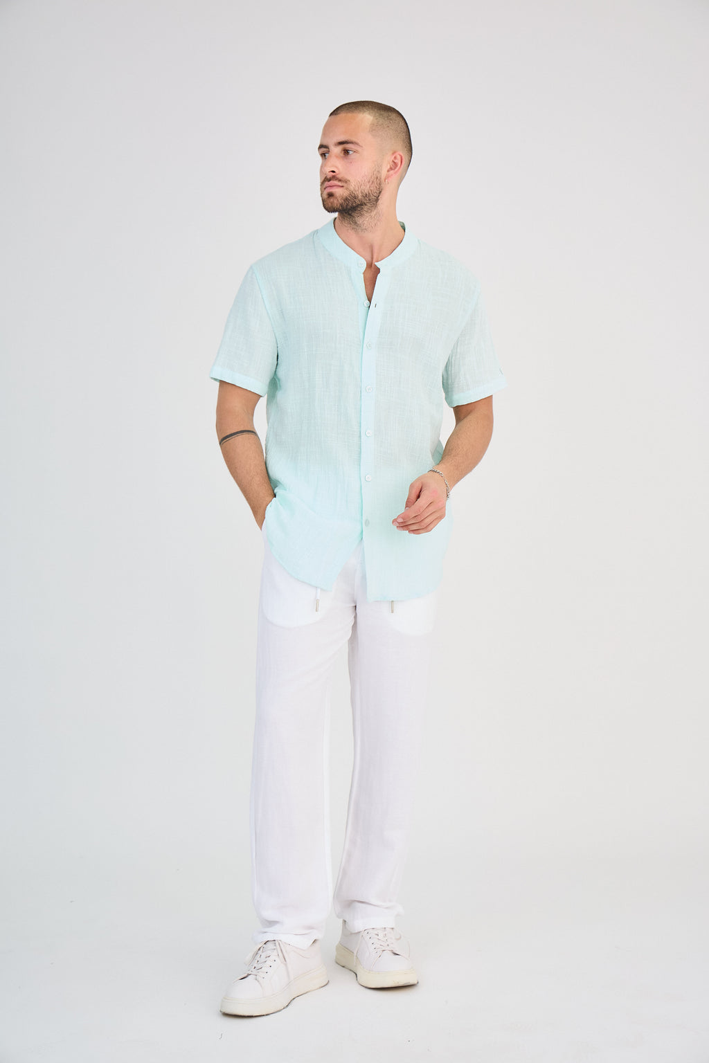 Chemise en Lin Manches Courtes Menthe