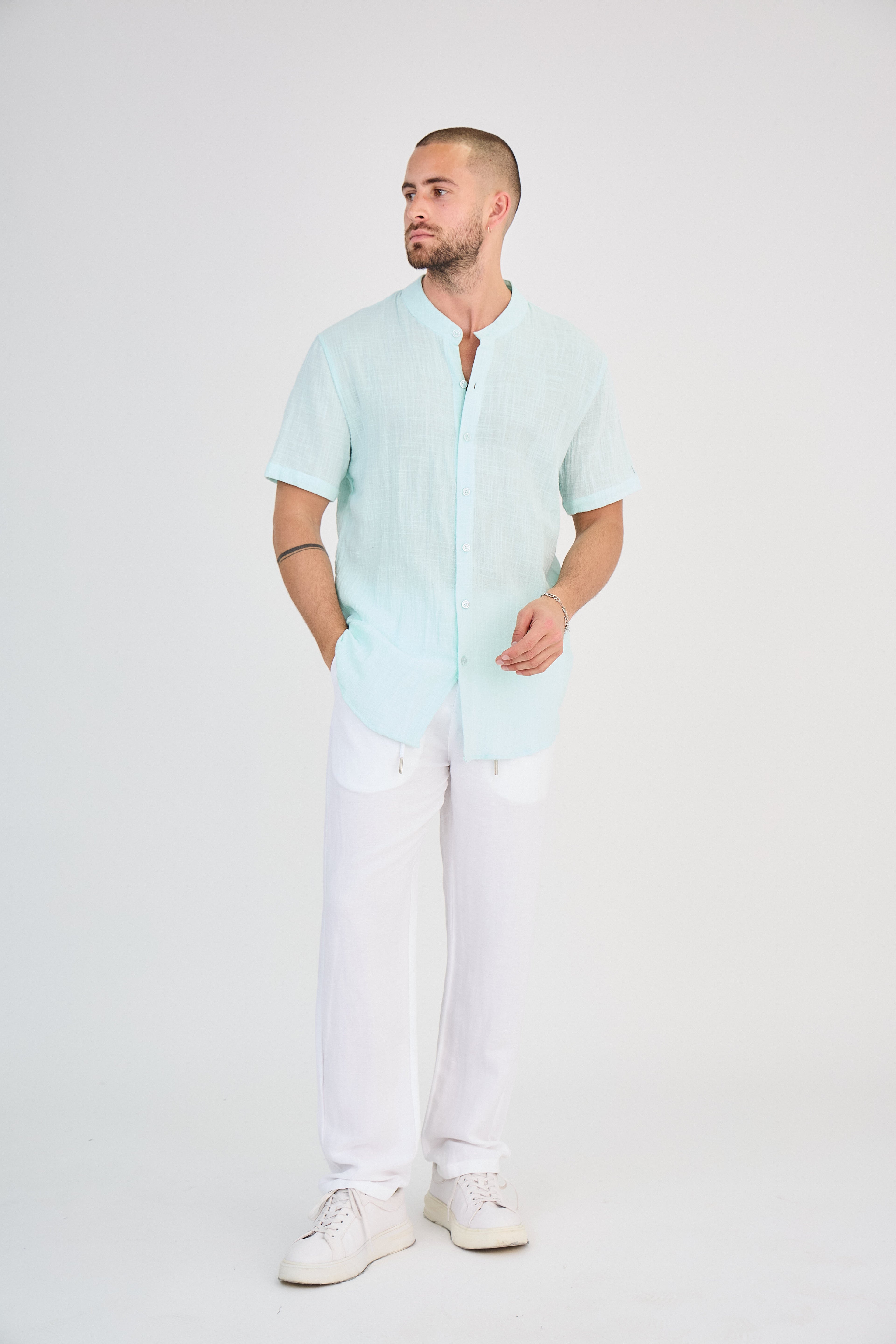 Chemise en Lin Manches Courtes Menthe