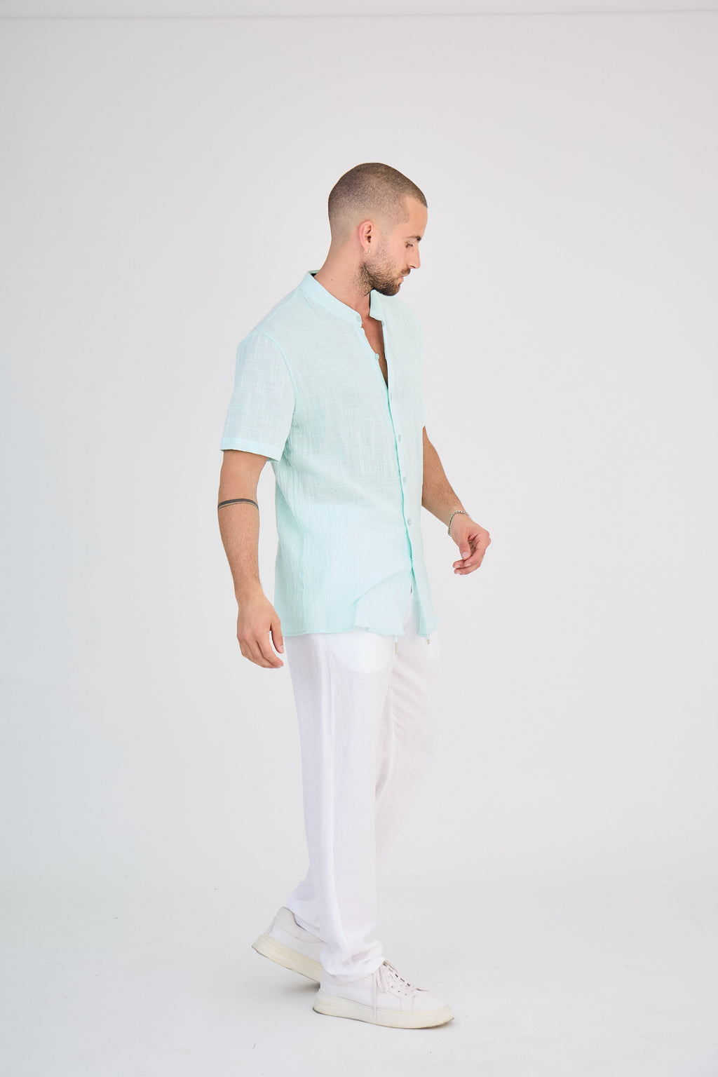 Chemise en Lin Manches Courtes Menthe