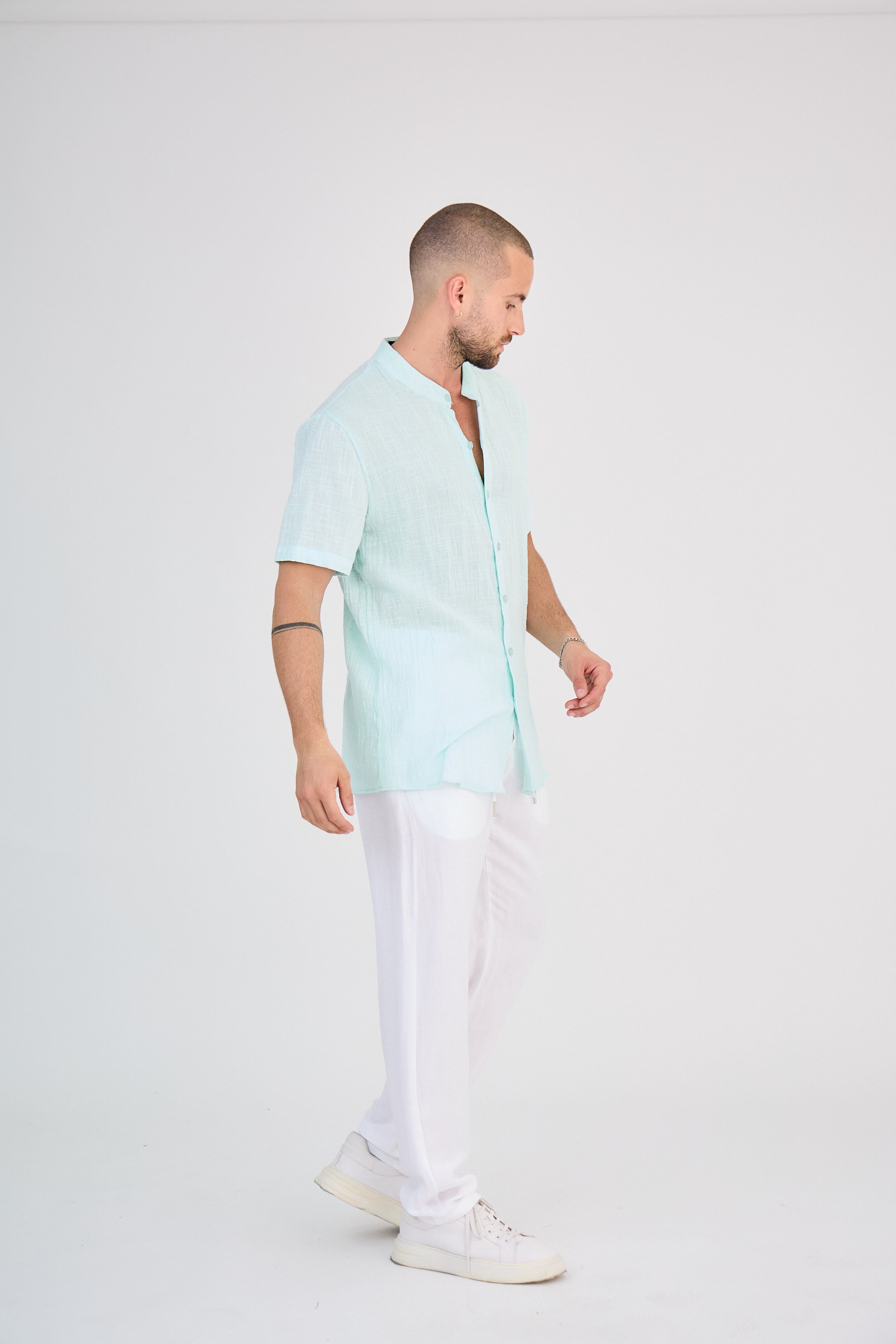 Chemise en Lin Manches Courtes Menthe