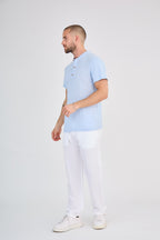 Sky Blue Short Sleeve Linen Henley T-Shirt