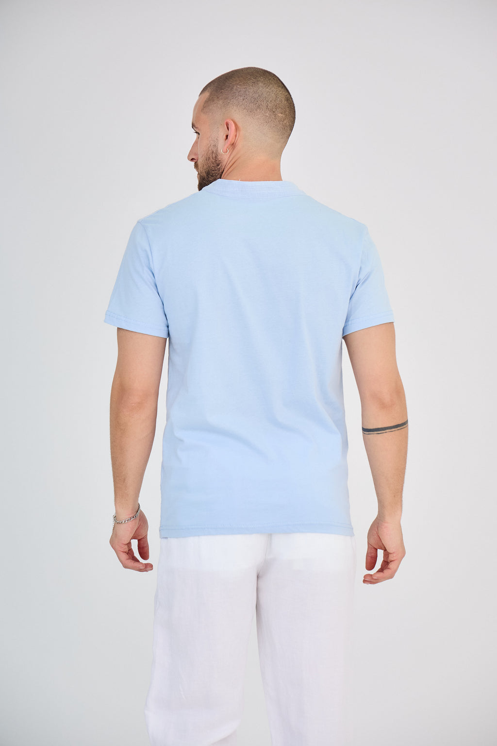 Chemisette en Lin Col Mao Bleu Clair