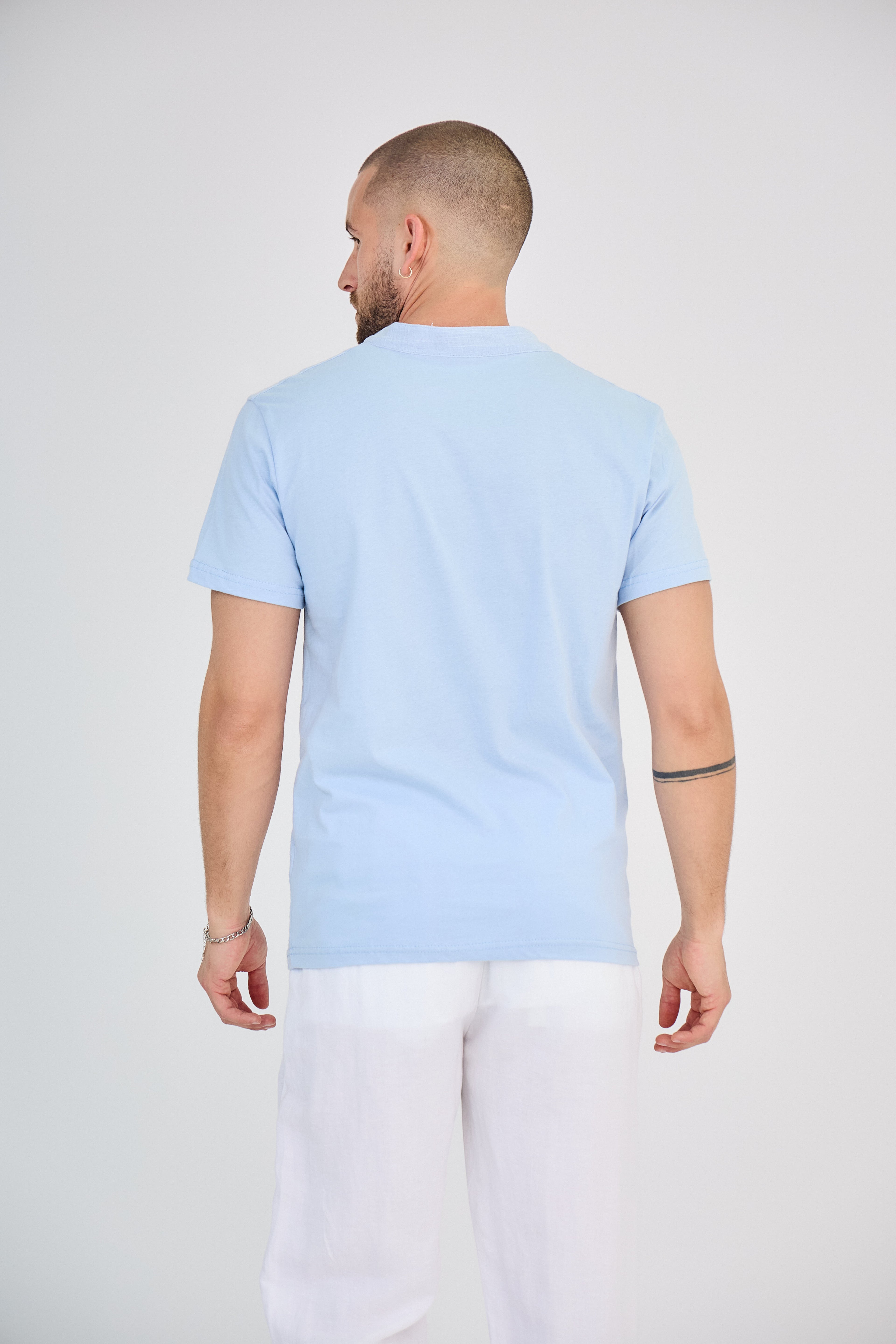 Chemisette en Lin Col Mao Bleu Clair