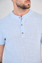 Sky Blue Short Sleeve Linen Henley T-Shirt