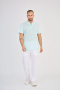 Mint Green Short Sleeve Linen Henley T-Shirt