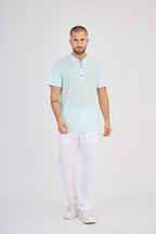 Mint Green Short Sleeve Linen Henley T-Shirt