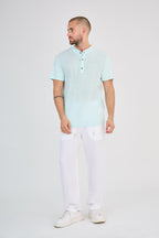 Mint Green Short Sleeve Linen Henley T-Shirt