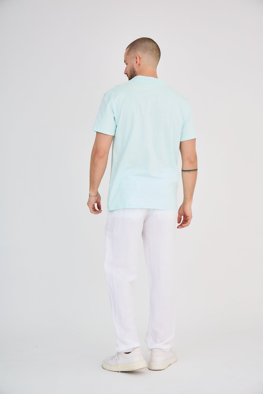 Chemisette en Lin Col Mao Bleu Clair