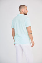 Mint Green Short Sleeve Linen Henley T-Shirt