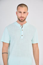 Mint Green Short Sleeve Linen Henley T-Shirt