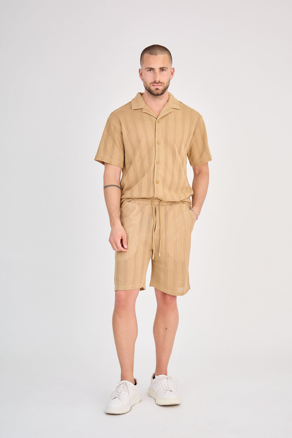 Ensemble Rayure Relief Caramel