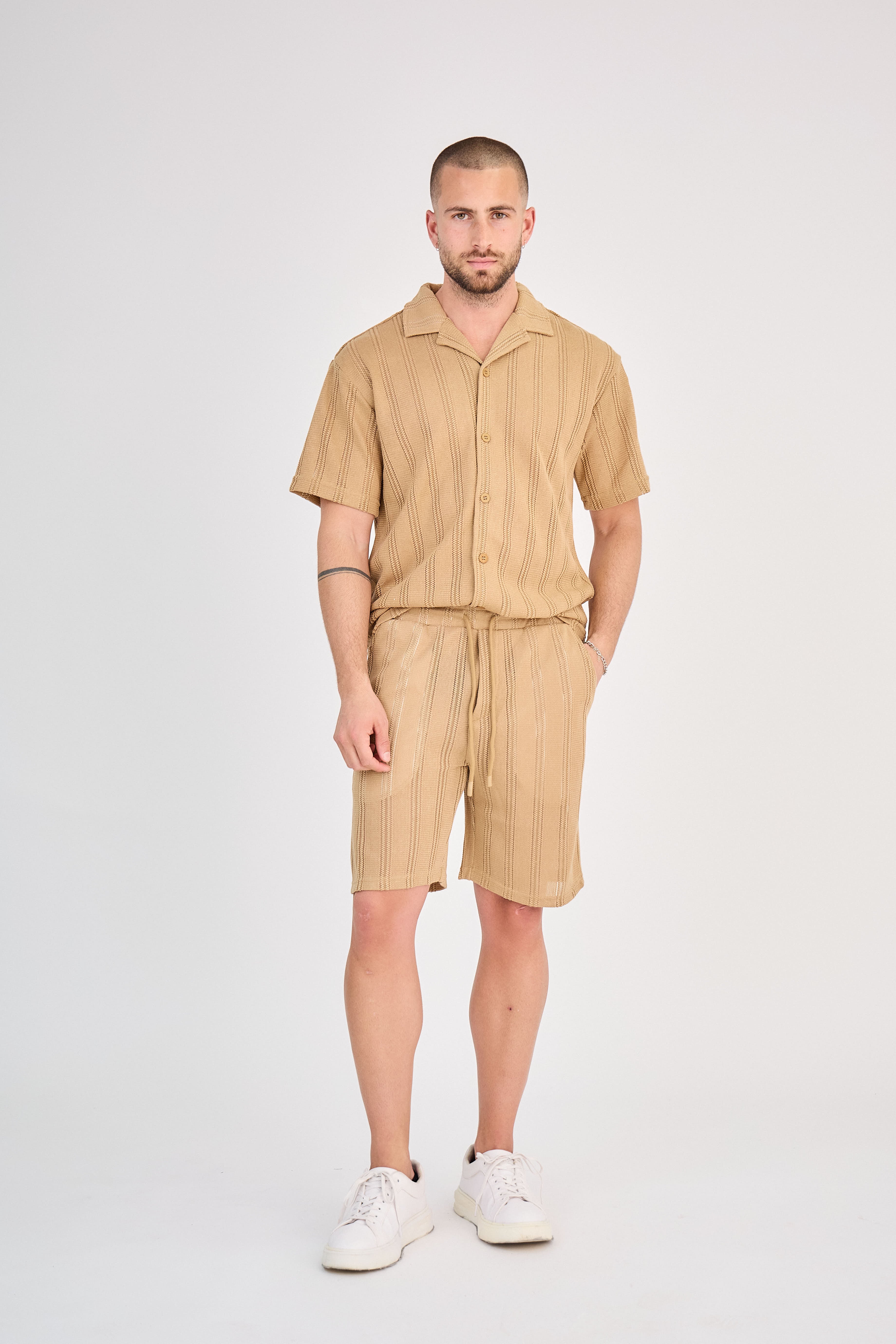 Ensemble Rayure Relief Caramel