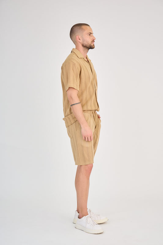 Ensemble Rayure Relief Caramel
