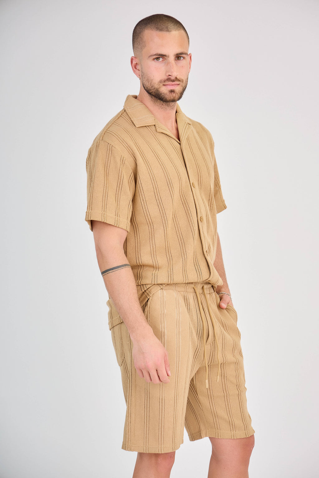 Ensemble Rayure Relief Caramel