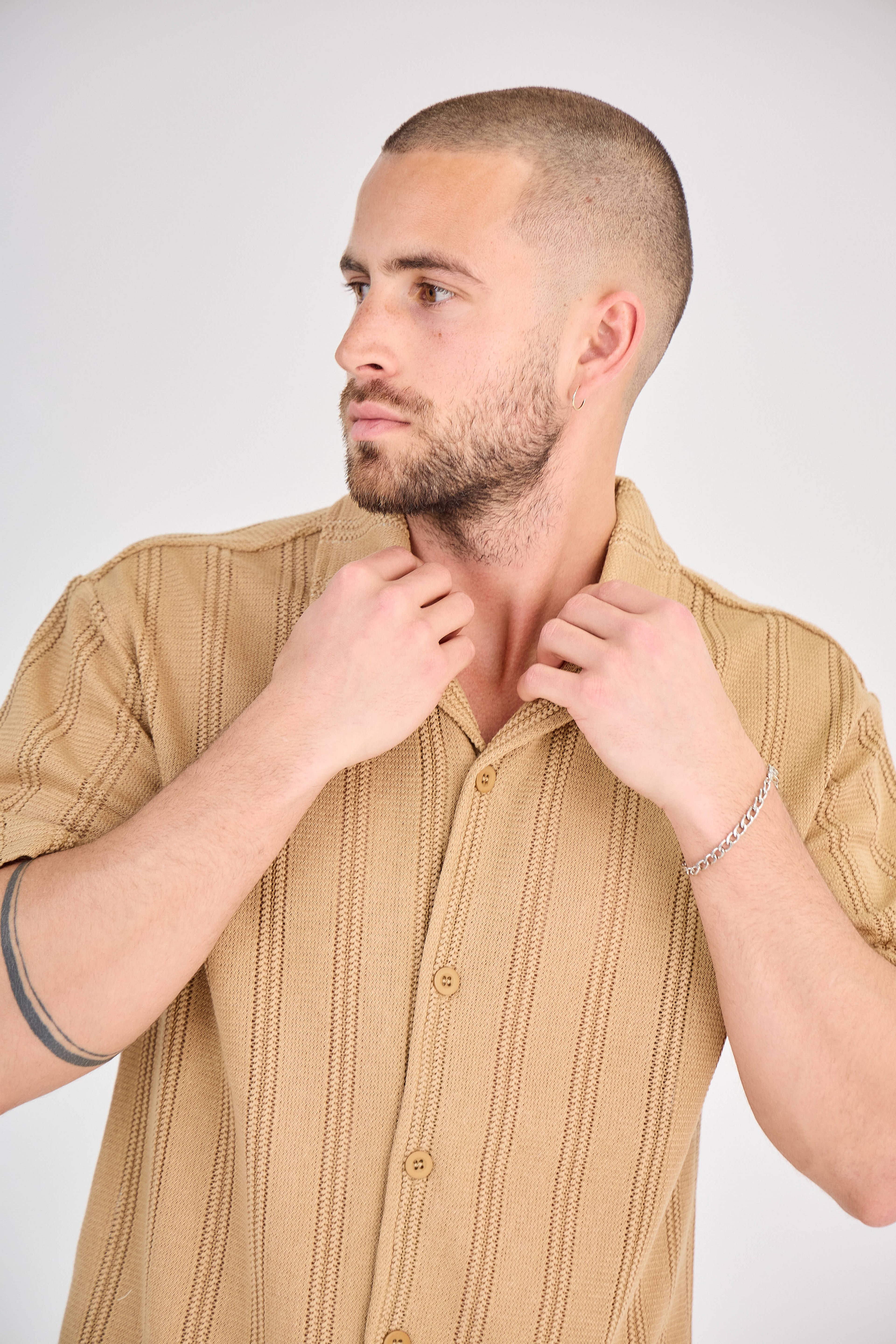 Ensemble Rayure Relief Caramel