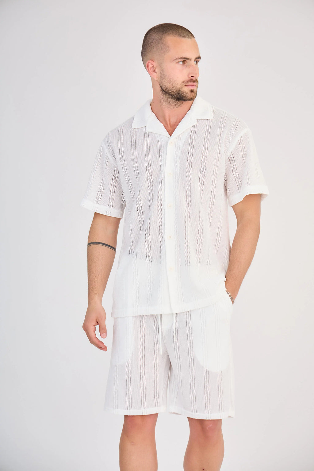 Ensemble Rayure Relief Écru