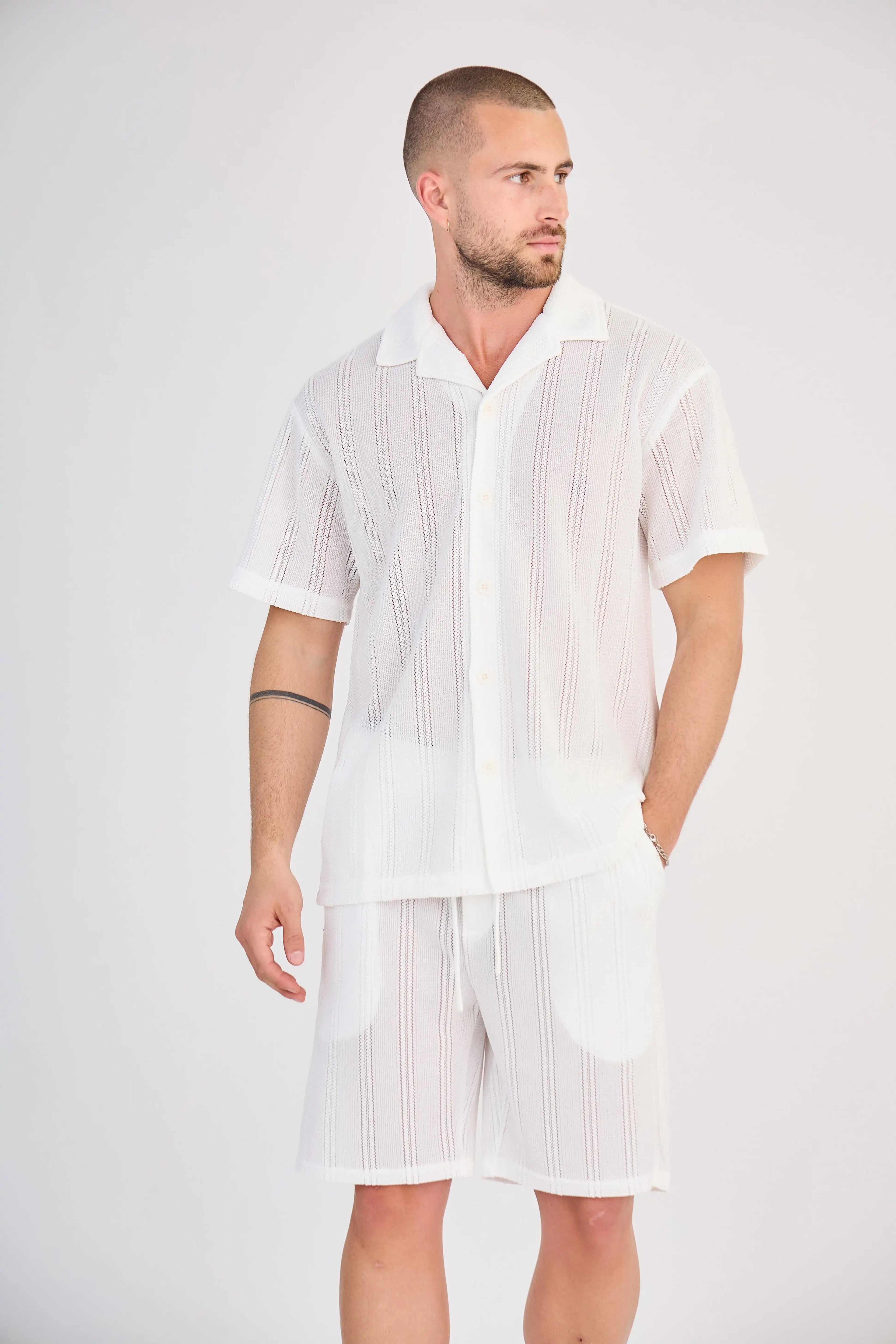 Ensemble Rayure Relief Écru