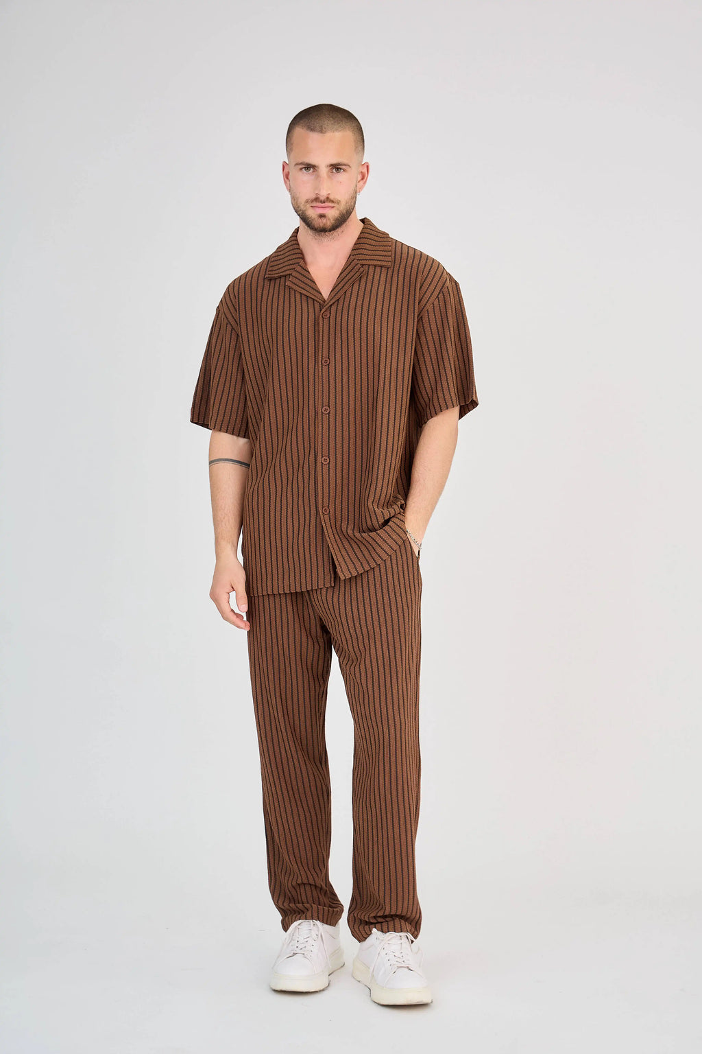 Ensemble Maille Rayée Marron Pantalon