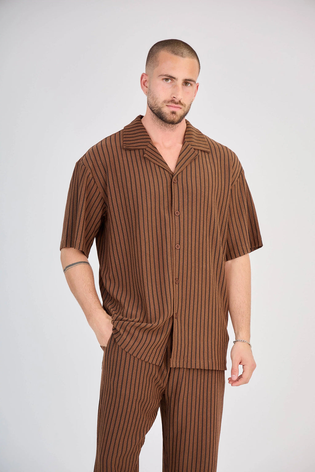 Ensemble Maille Rayée Marron Pantalon