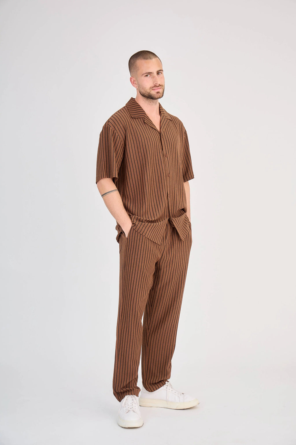 Ensemble Maille Rayée Marron Pantalon