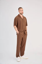 Brown Striped Knit Pants Set
