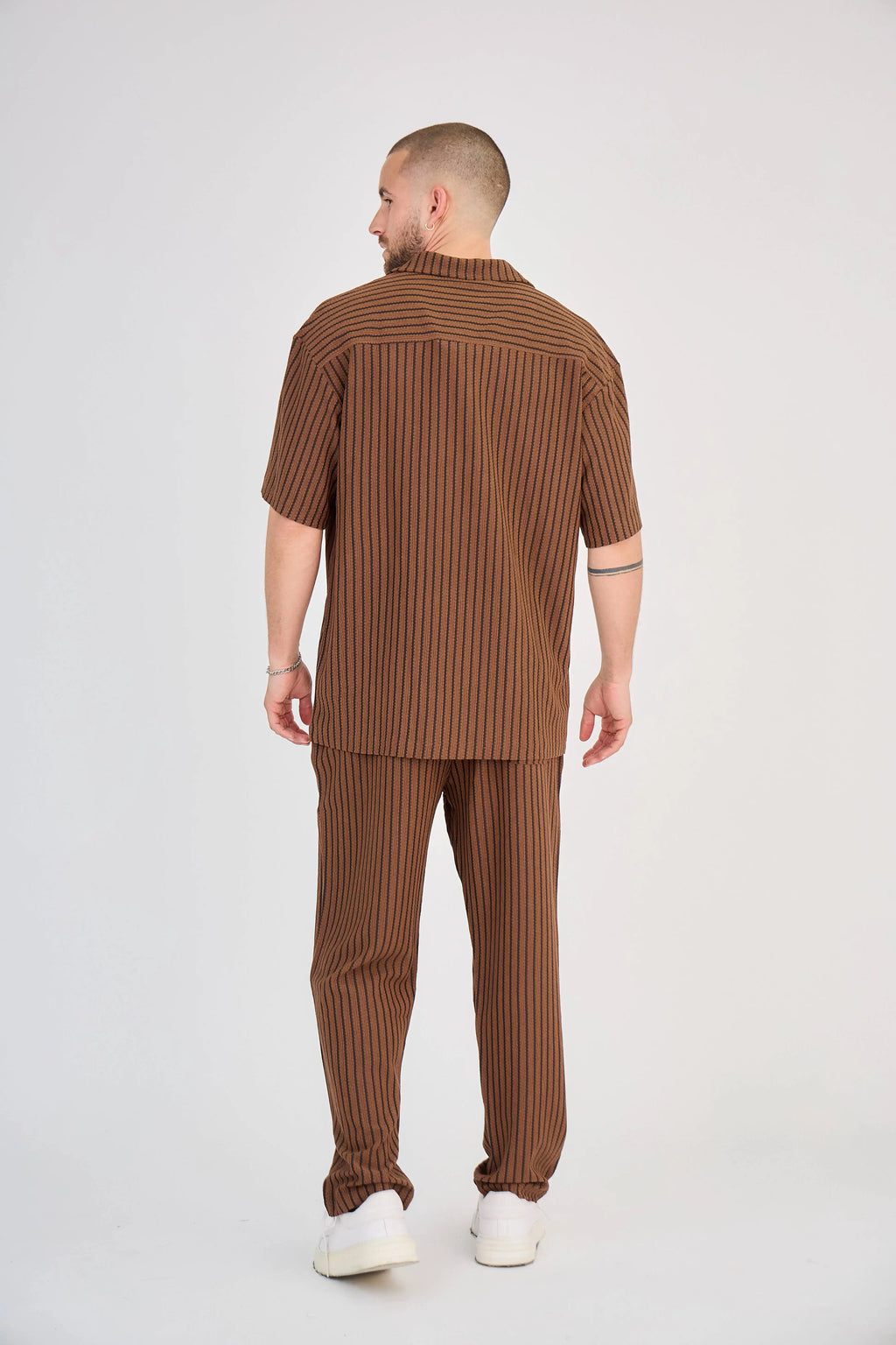 Ensemble Maille Rayée Marron Pantalon
