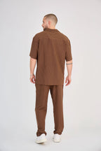 Brown Striped Knit Pants Set