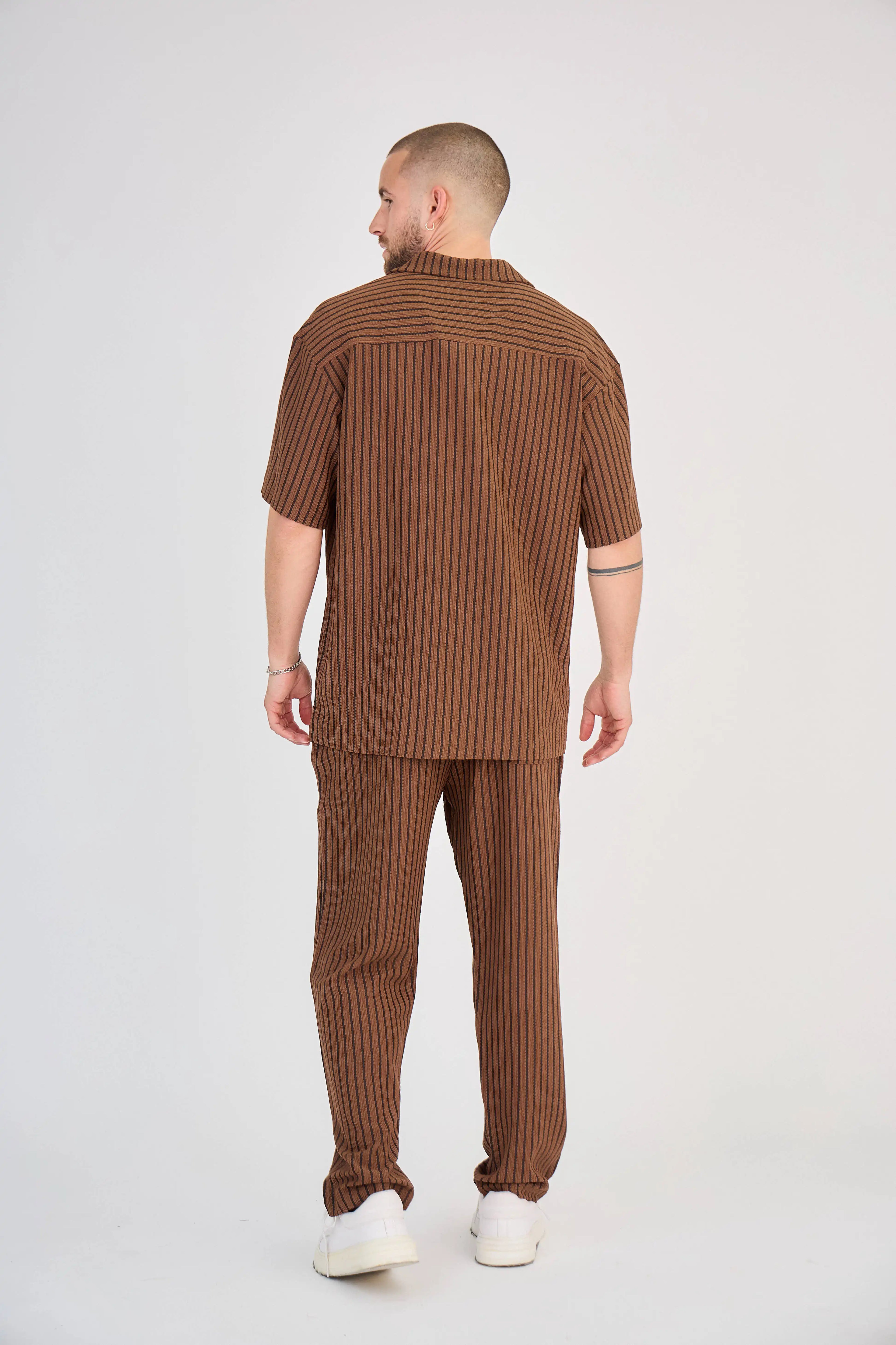Ensemble Maille Rayée Marron Pantalon