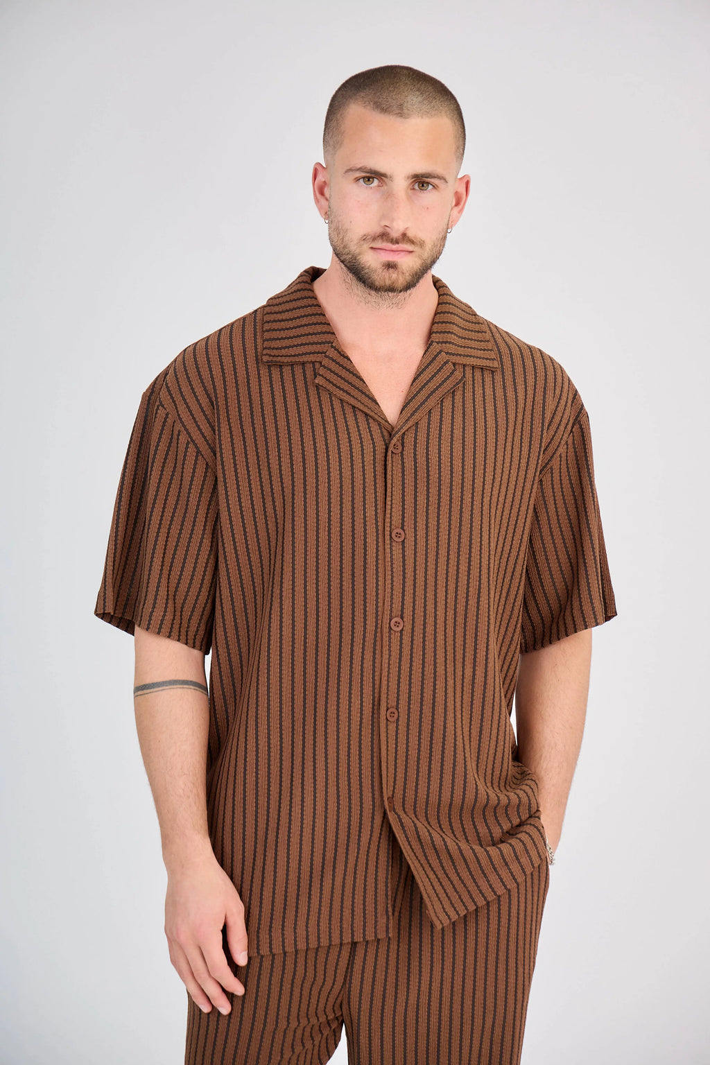 Ensemble Maille Rayée Marron Pantalon