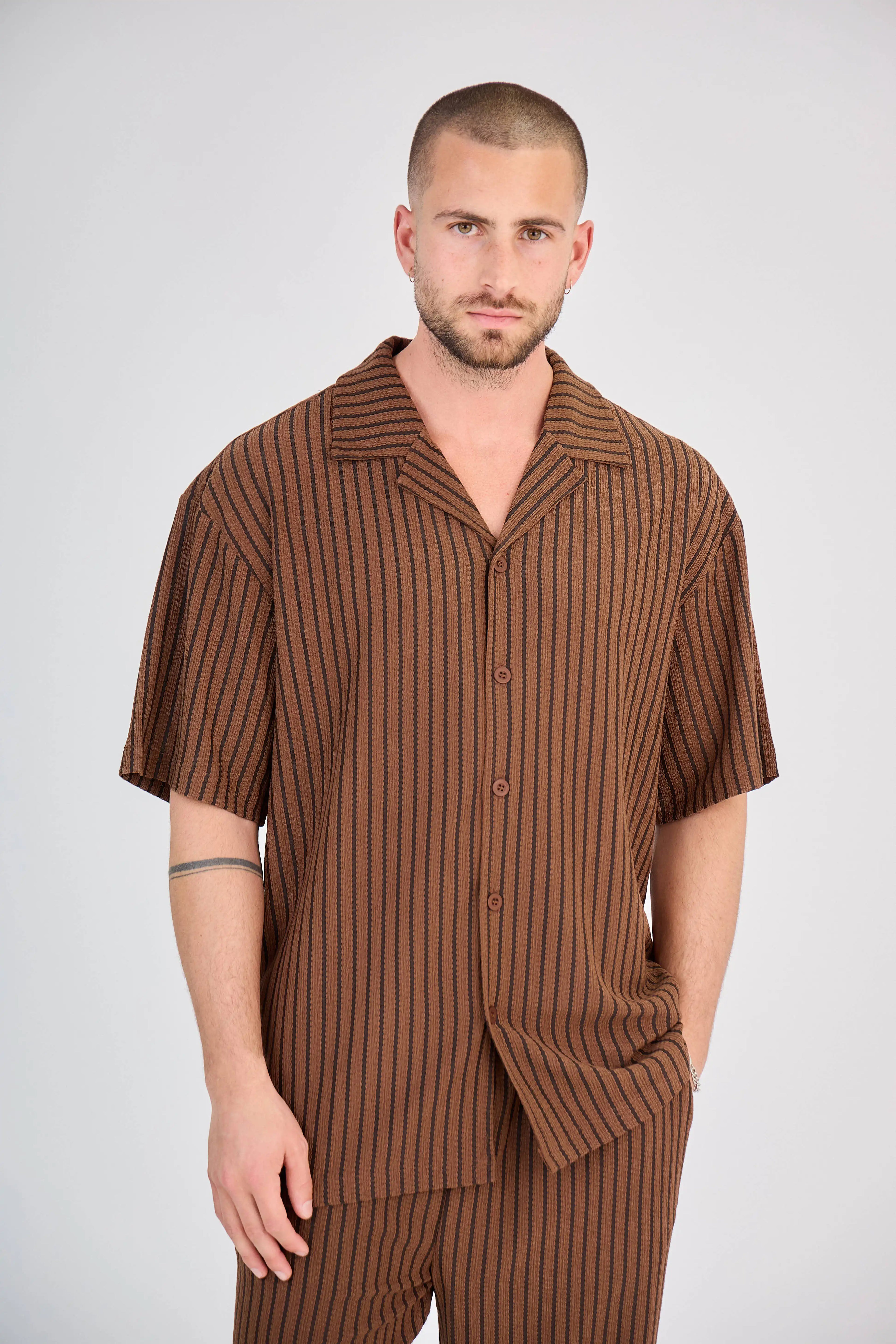 Ensemble Maille Rayée Marron Pantalon