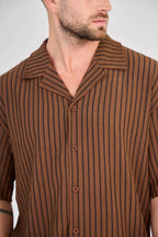 Brown Striped Knit Pants Set