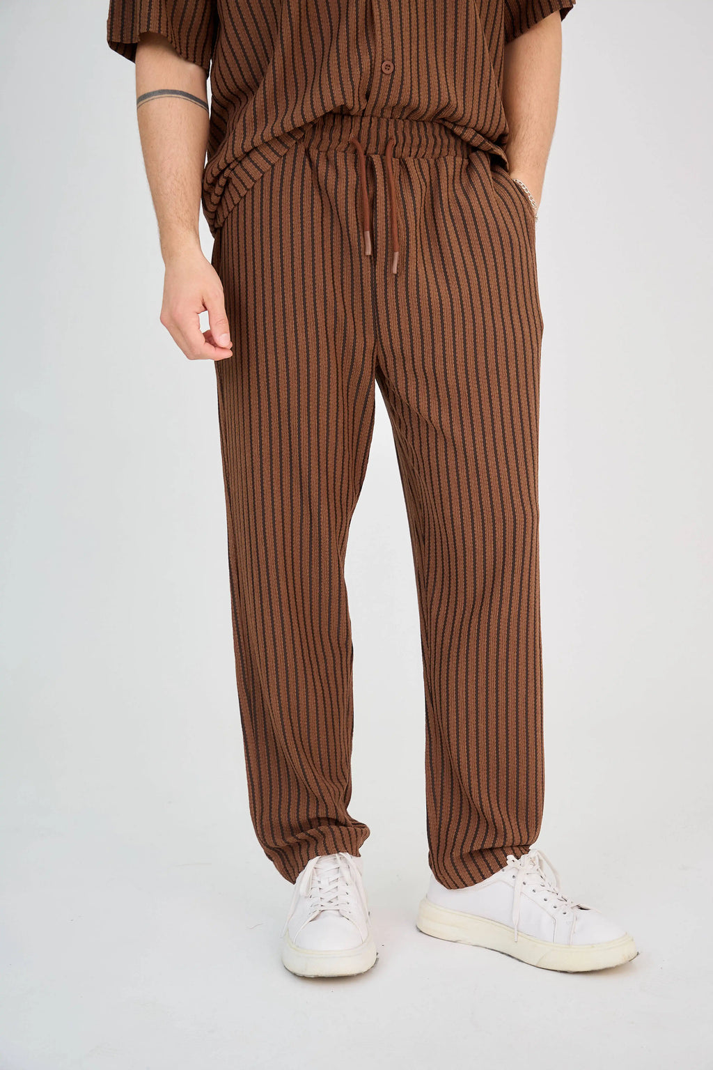 Ensemble Maille Rayée Marron Pantalon