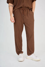 Brown Striped Knit Pants Set