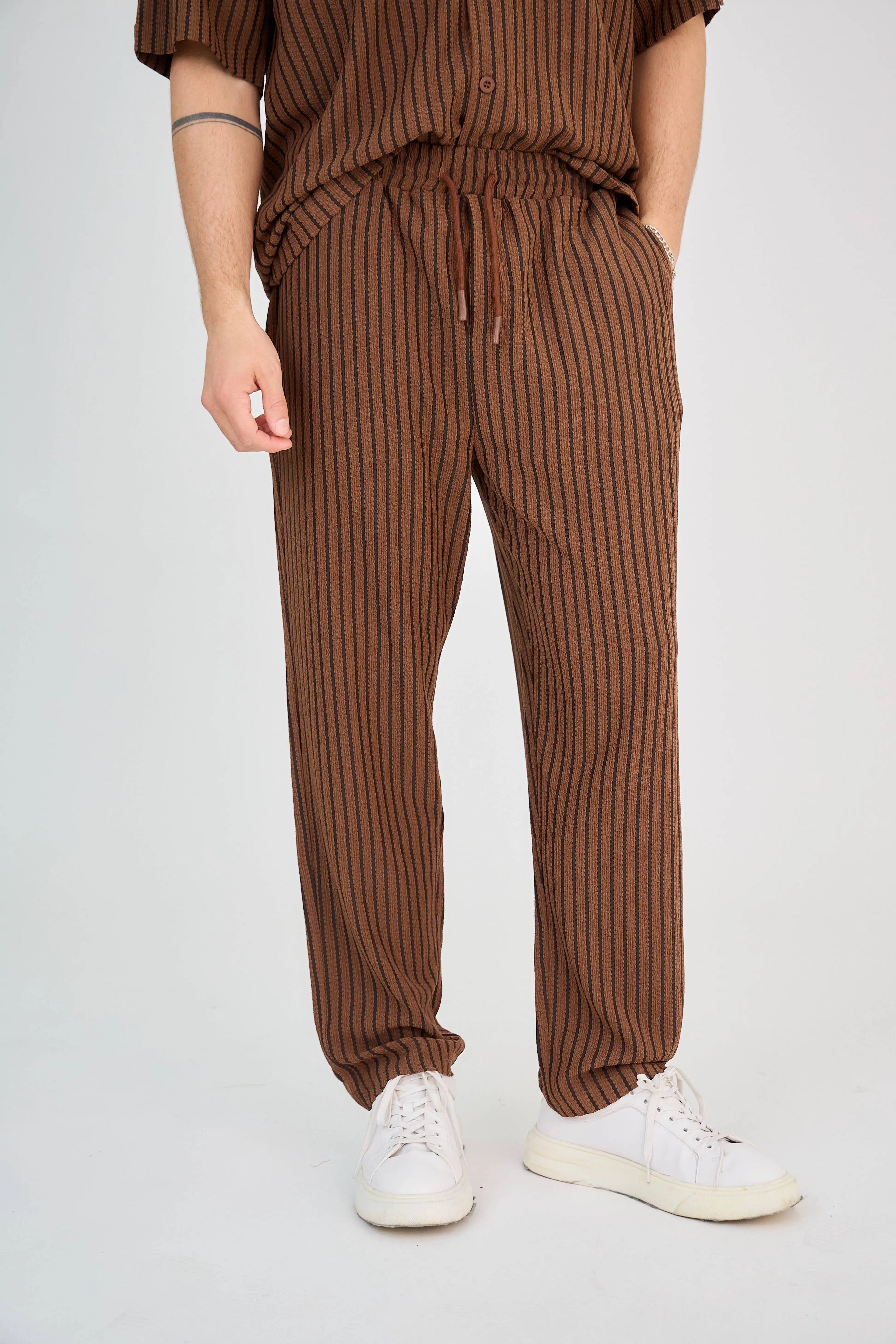 Ensemble Maille Rayée Marron Pantalon