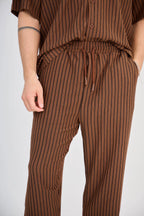 Brown Striped Knit Pants Set