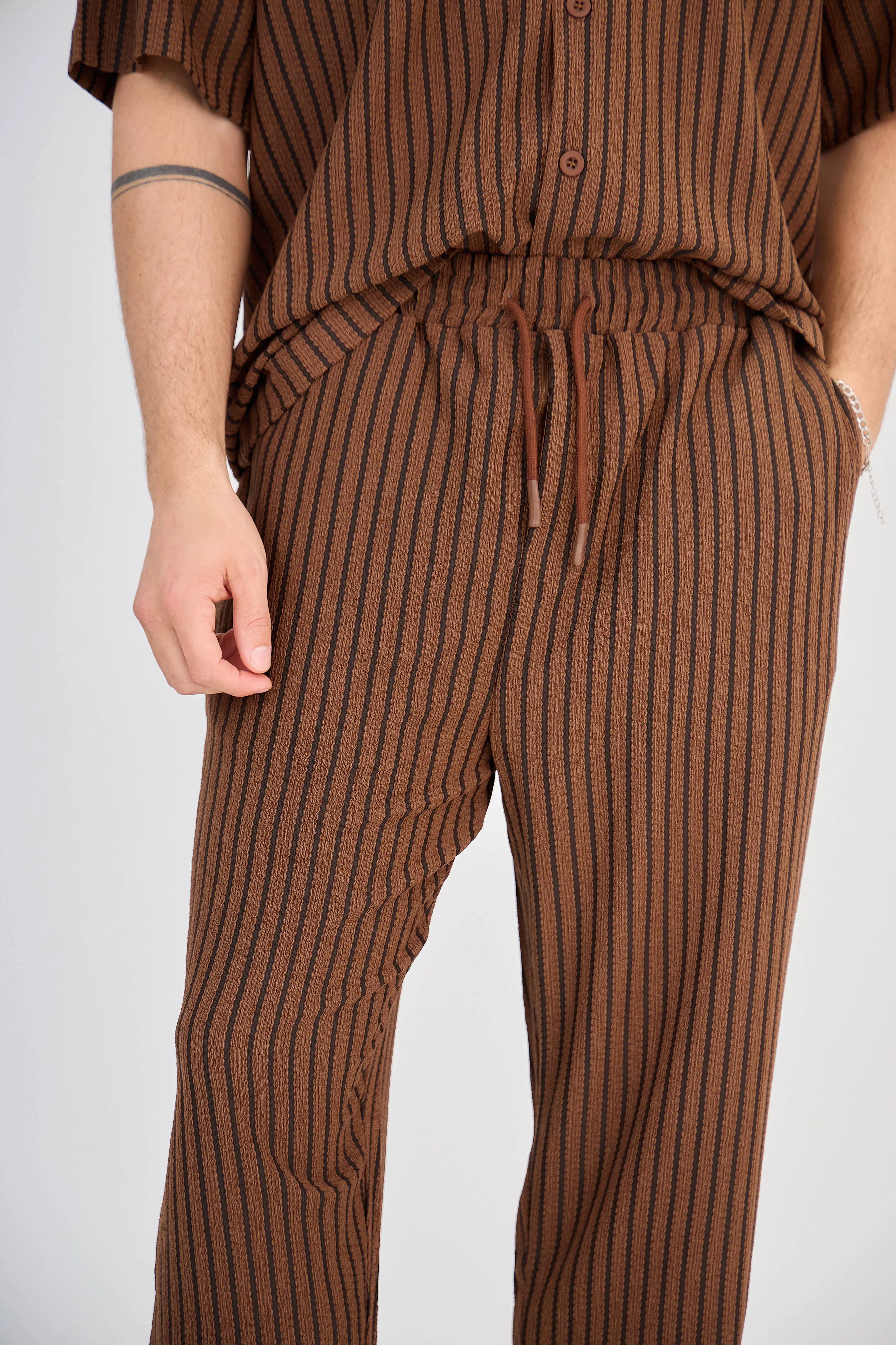 Ensemble Maille Rayée Marron Pantalon