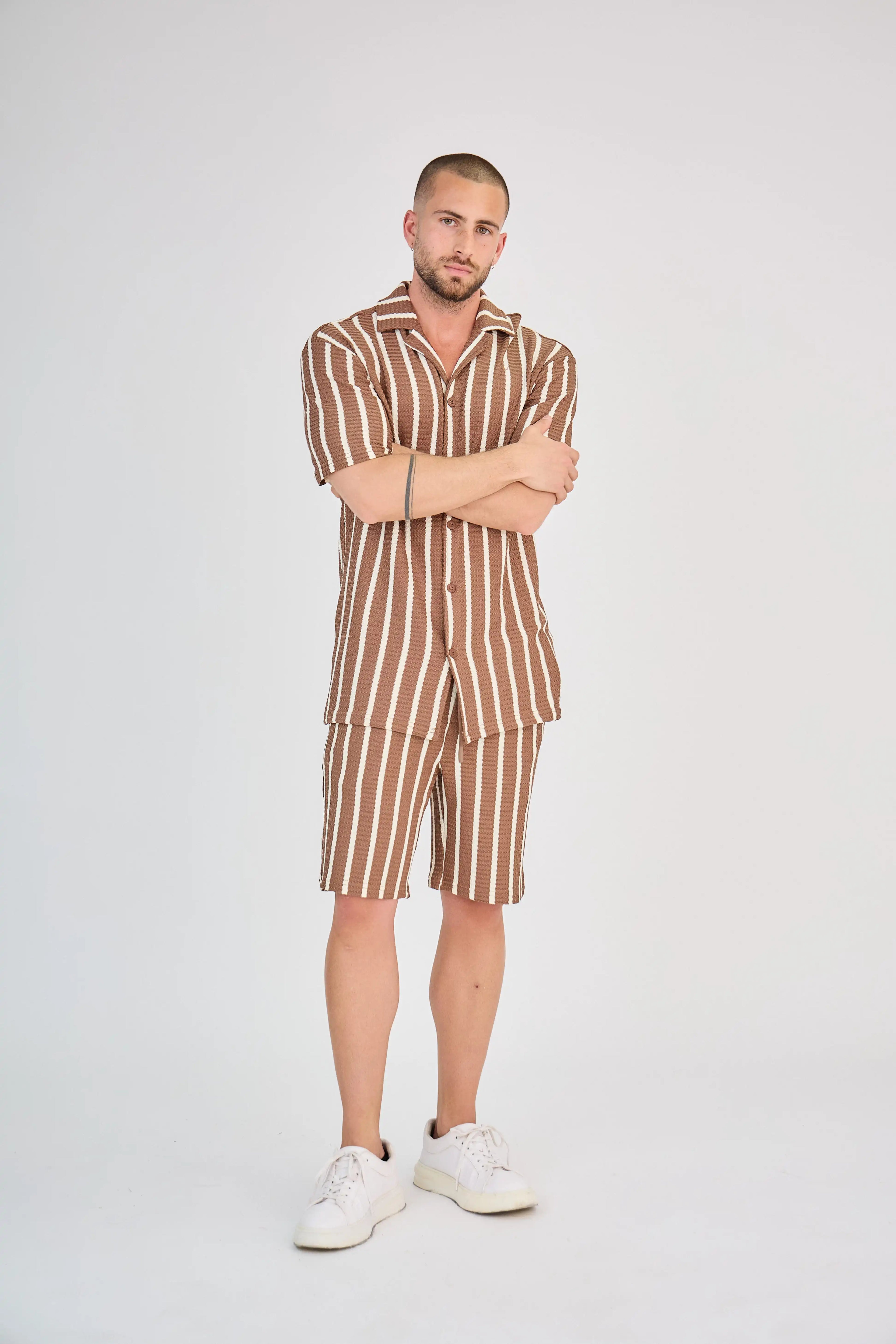 Ensemble Rayure Nid d'Abeille Marron