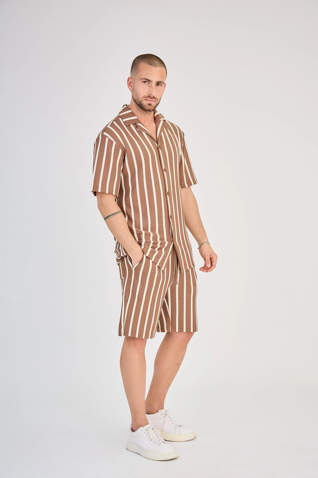 Ensemble Rayure Nid d'Abeille Marron