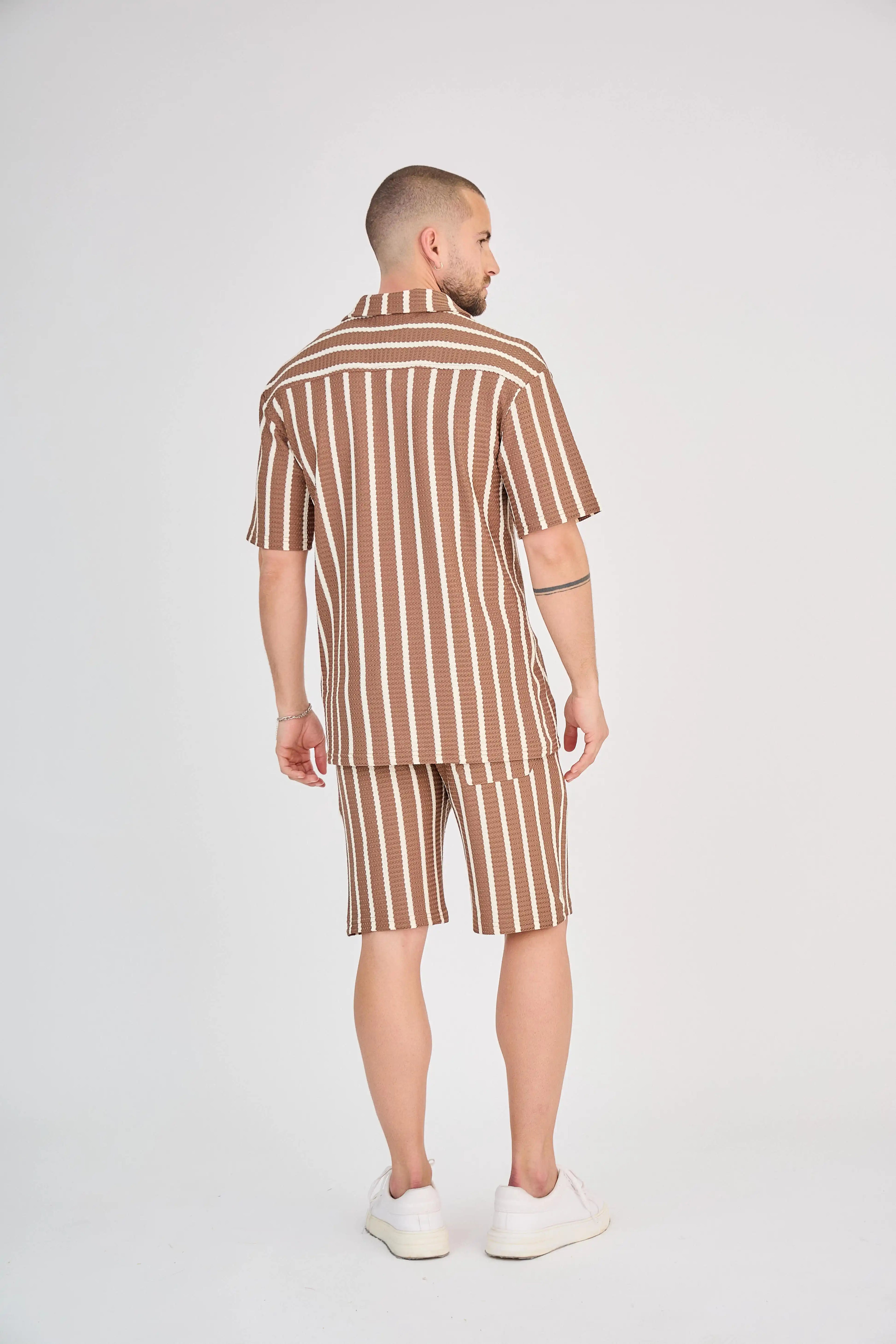 Ensemble Rayure Nid d'Abeille Marron