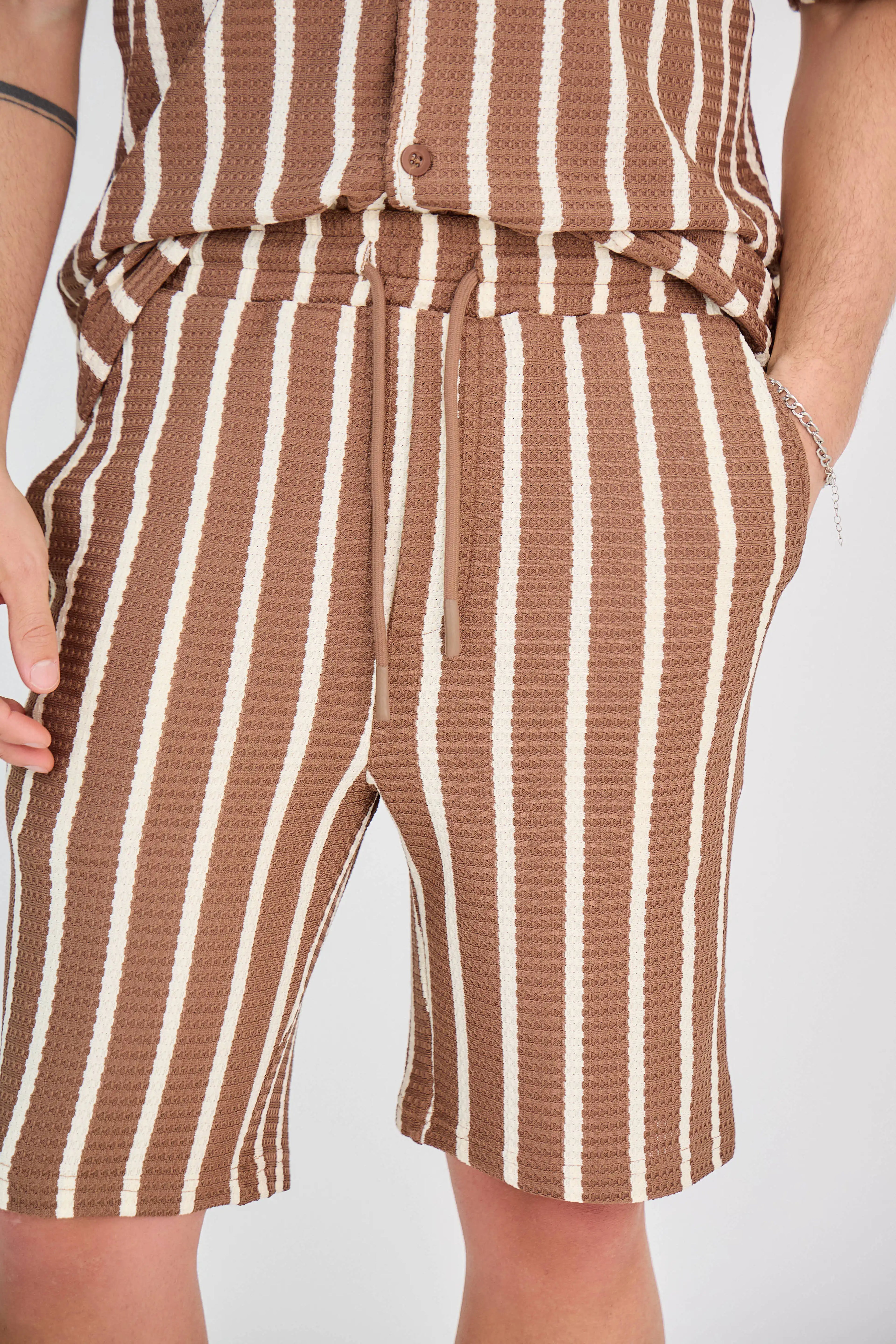 Ensemble Rayure Nid d'Abeille Marron