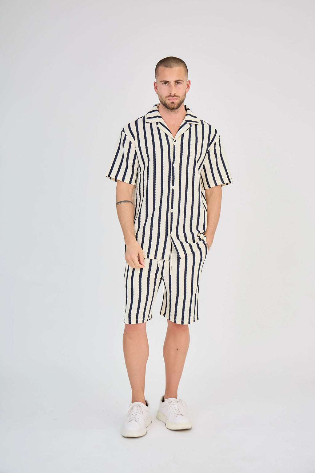 Ensemble Rayure Nid d'Abeille Bleu Marine