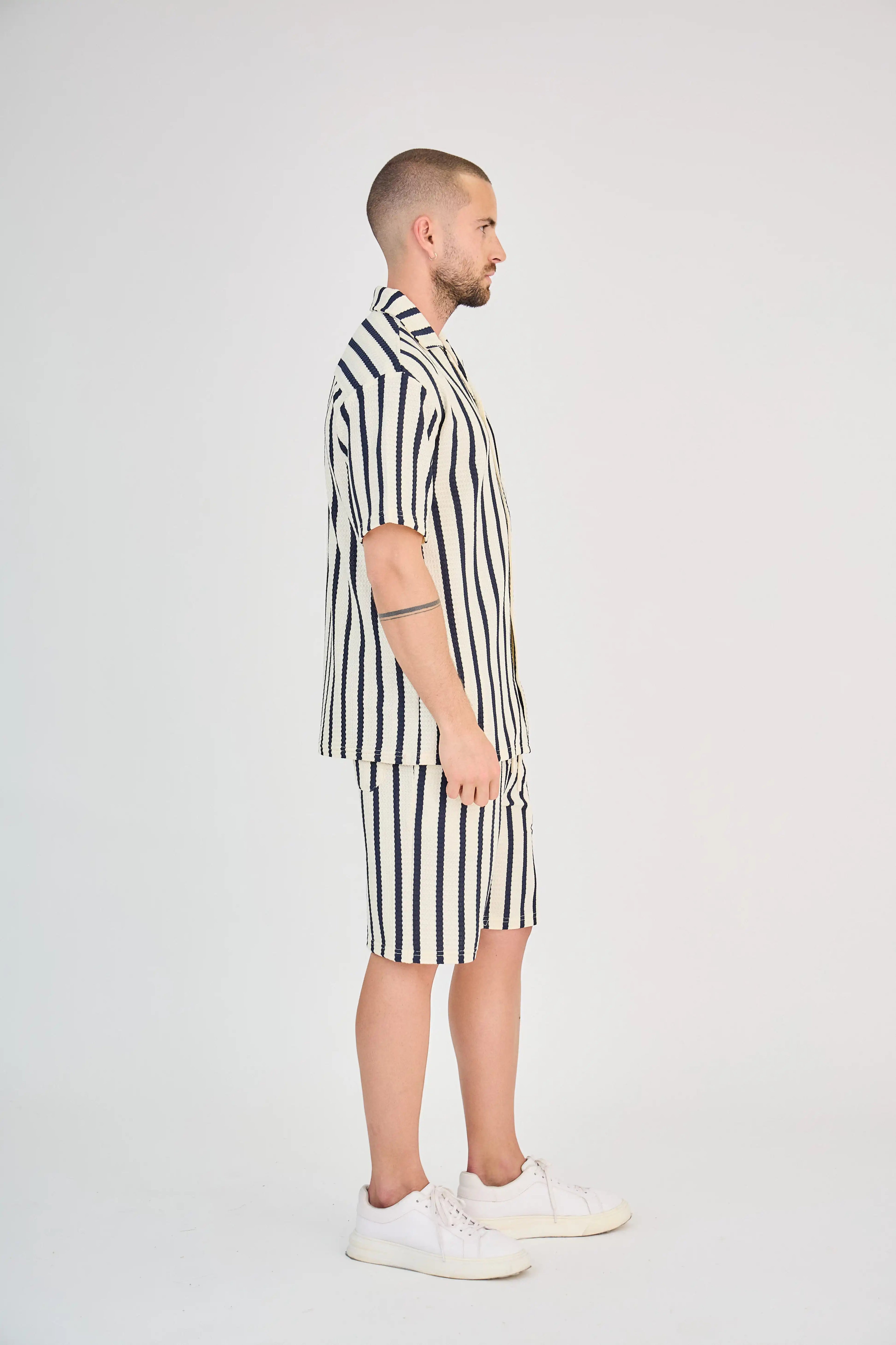 Ensemble Rayure Nid d'Abeille Bleu Marine