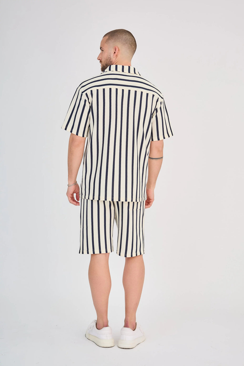 Ensemble Rayure Nid d'Abeille Bleu Marine