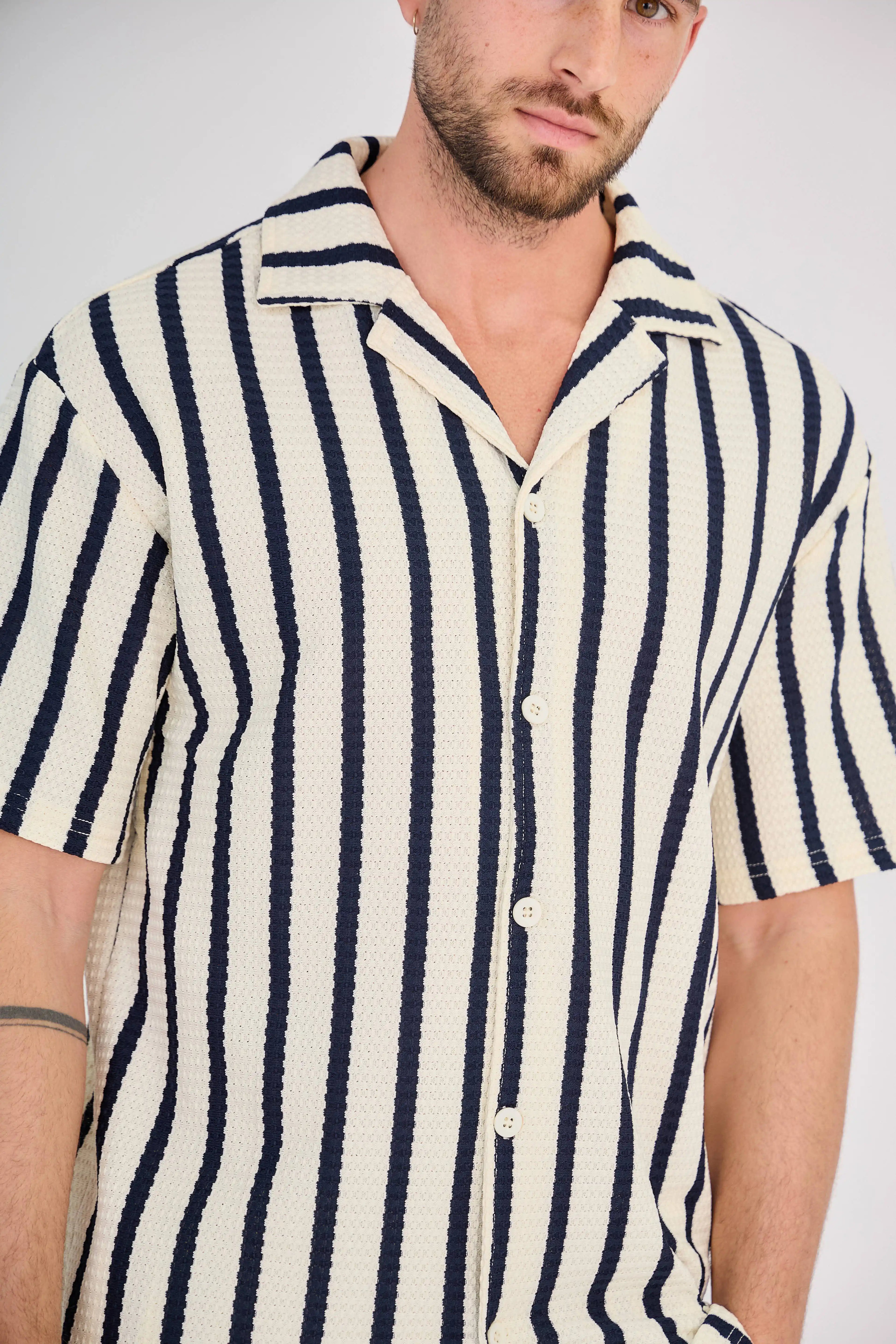 Ensemble Rayure Nid d'Abeille Bleu Marine