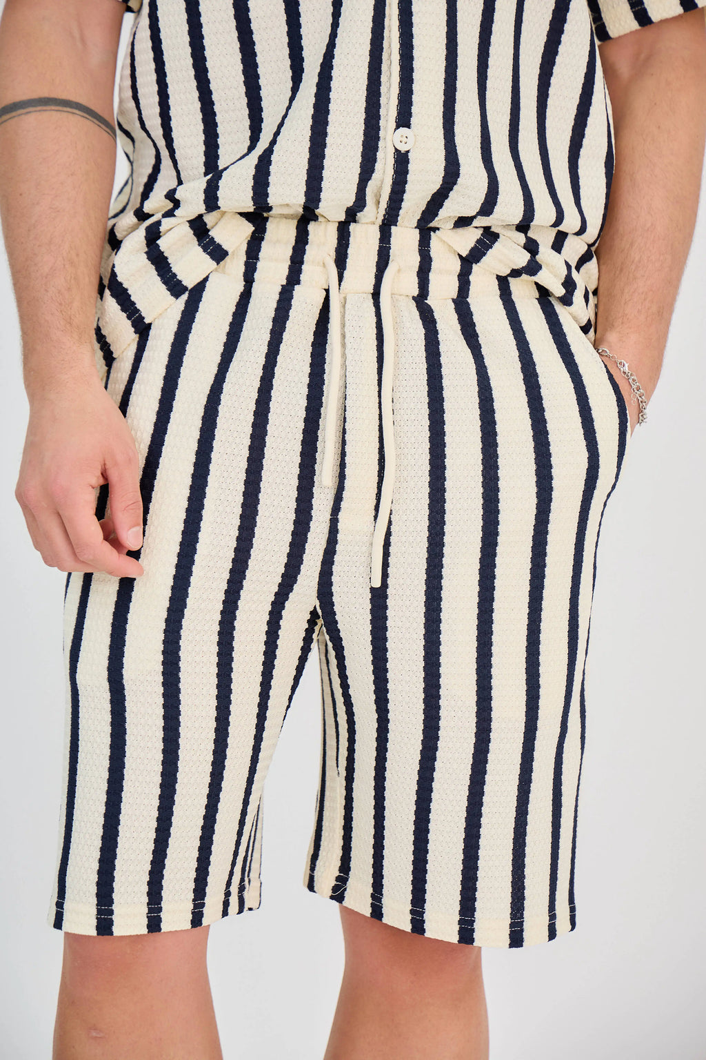 Ensemble Rayure Nid d'Abeille Bleu Marine