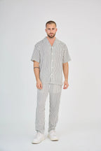 Ecru Striped Knit Pants Set