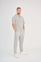 Ecru Striped Knit Pants Set