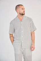 Ecru Striped Knit Pants Set