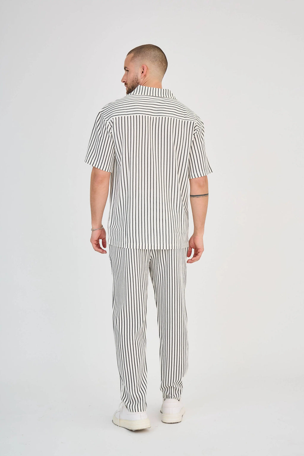 Ensemble Maille Rayée Écru Pantalon