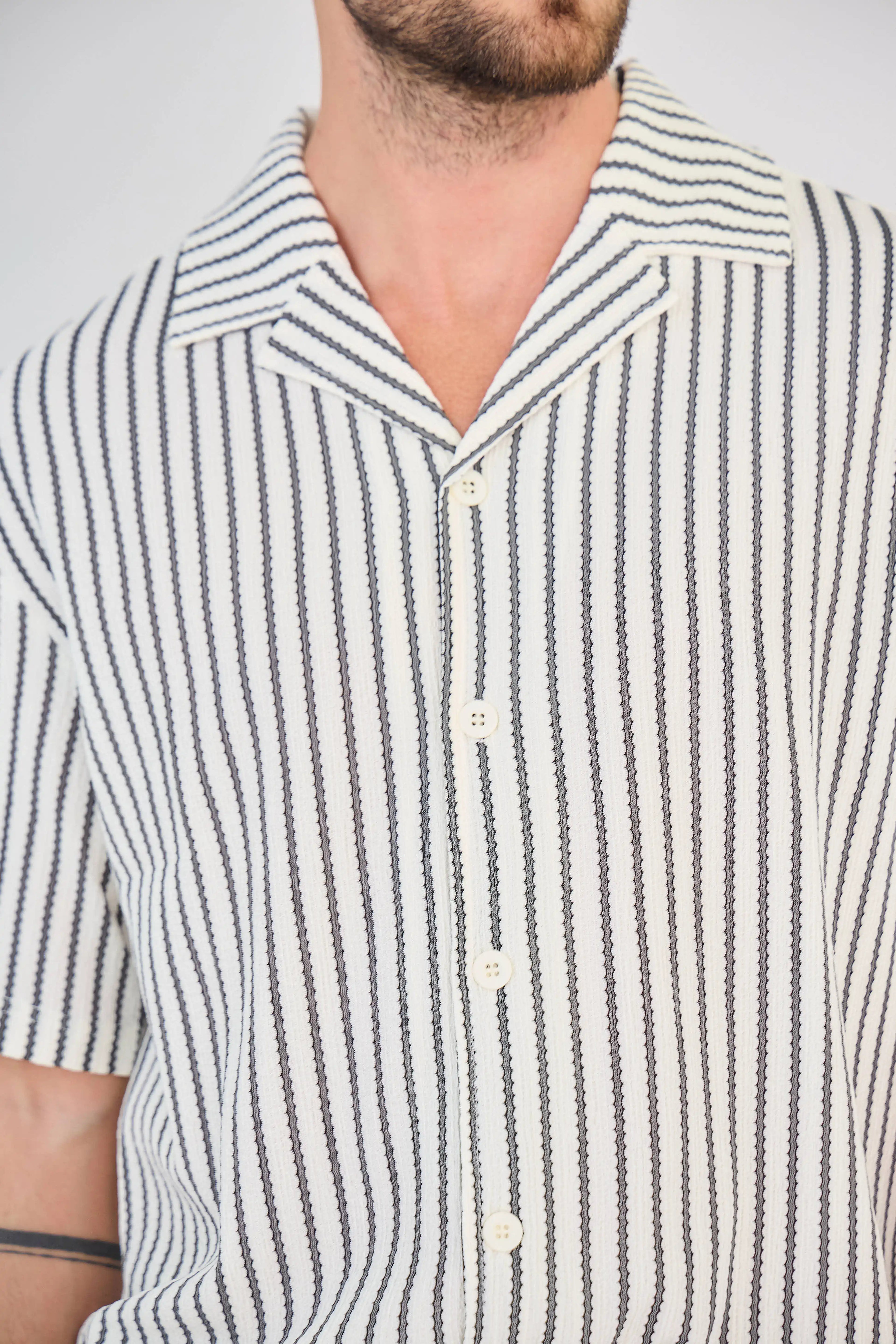 Ensemble Maille Rayée Écru Pantalon